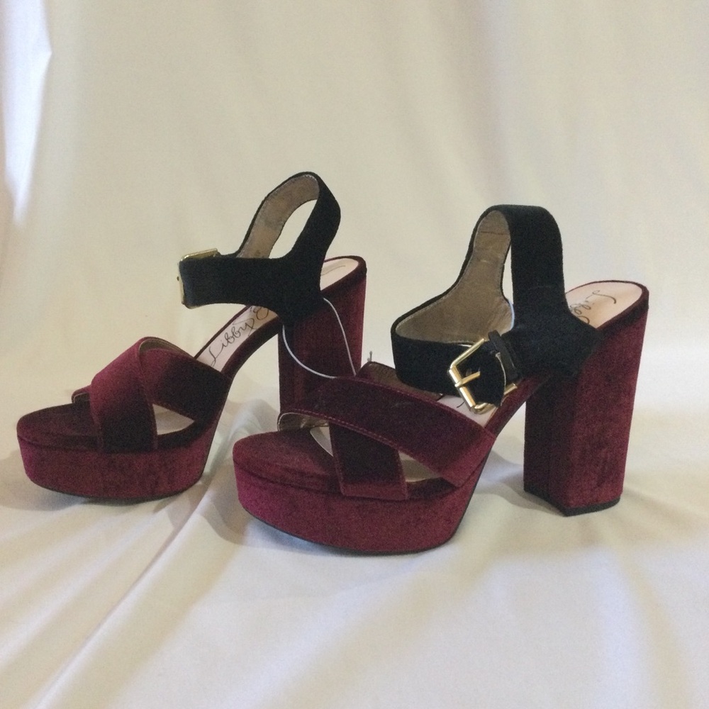 Women’s Burgundy and Black Velvet Platform Sandals NEW